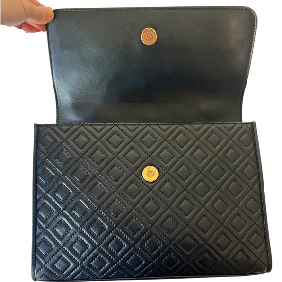 Tory Burch Fleming Leather Convertible Shoulder Bag Crossbody Black Quilted - Picture 10 of 12